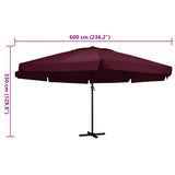 Garden Parasol with Aluminium Pole 600 cm Bordeaux Red 47374
