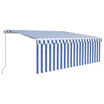 ZNTS Manual Retractable Awning with Blind&LED 4.5x3m Blue&White 3069321