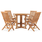 Outdoor Dining Set Natural Teak 5 Piece Folding Round 3059980
