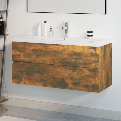 Sink Cabinet with Built-in Basin Smoked Oak Engineered Wood 3152888