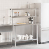 Kitchen Work Table with Overshelf 110x55x150 cm Stainless Steel 3208903