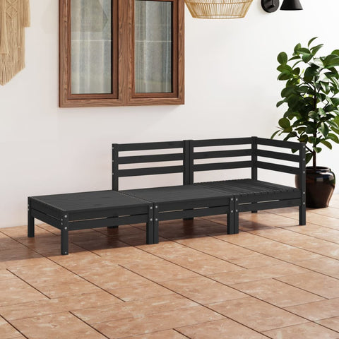 ZNTS 3 Piece Garden Lounge Set Black Solid Pinewood 3082616