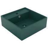146948 Luxury Basin Overflow Square Matt Dark Green 41x41 cm Ceramic
