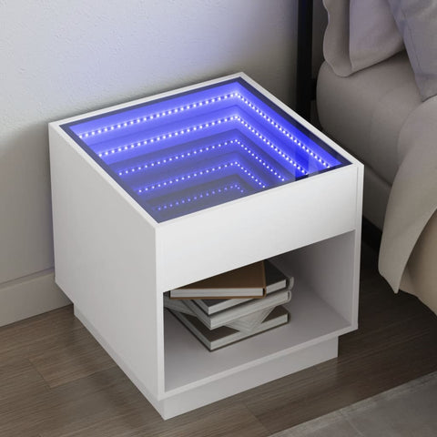 ZNTS Bedside Table with Infinity LED White 50x50x50 cm 3284084