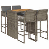 5 Piece Garden Bar Set with Cushions Grey Poly Rattan Acacia 3328898