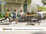 Garden Table for 6, 150 cm Rectangular Outdoor Dining Table with 5 cm Umbrella Hole, Wood Effect T3398P328056