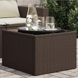 Garden Table with Glass Top Brown 55x55x37 cm Poly Rattan 366207