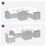 7 Piece Garden Sofa Set with Cushions Grey Poly Rattan Acacia 3326812