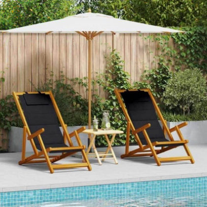 Beach Chair with Cushion 2 pcs Brown x x Solid Acacia wood 3325140