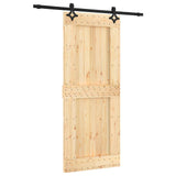 Sliding Door Natural and Black 85 x 210 cm Solid Pine Wood 3445052