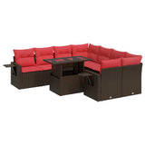 9 Piece Garden Sofa Set with Cushions Brown Poly Rattan Acacia 3326455