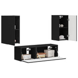 TV Wall Cabinet Set Wall-mounted 4 pcs Black Engineered Wood 3408908