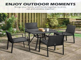 Five-Piece Garden Dining Set, with Rattan Seat Chairs and Cushions - Black T3398P317610