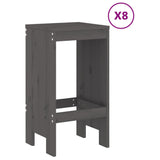 9 Piece Garden Bar Set Grey Solid Wood Pine 3157759