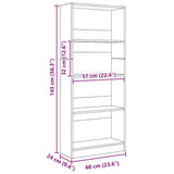 Bookcase Artisian Oak 60x24x143 cm Engineered Wood 857820