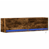 TV Wall Cabinet with LED Lights Smoked Oak 140x31x38 cm 852373