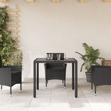 Garden Table with Glass Top Black 90x90x75 cm Poly Rattan 365525