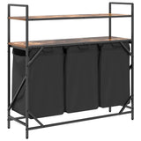 Laundry Basket 3 Compartments with Shelves Smoked Oak 859082