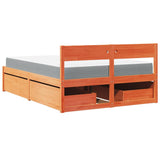 Bed with Drawers and Mattress Wax Brown 140x190 cm Solid Wood Pine 3281912
