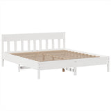 ZNTS Bed Frame without Mattress White 200x200 cm Solid Wood Pine 3323249
