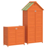 2 Piece Garden Tool Shed Set Brown Solid Wood Pine 172249