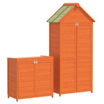 ZNTS 2 Piece Garden Tool Shed Set Brown Solid Wood Pine 172249