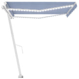 Manual Retractable Awning with LED 400x300 cm Blue and White 3069541