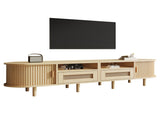 TV Stand with 2 Rattan Drawer and 2 Sliding Doors,Oval TV Cabinet Storage Sideboard with Rounded N605P415641E