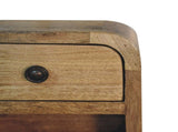 Solid Wood Extra Mini Curved Oak-ish Bedside with Open Slot, 1 Drawer, 1 Shelf, Brown B2743P403488