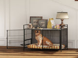 Large Dog Crate Furniture with Rotating Bowl Holder, 2 Bowls, 2 Doors, for Large Dogs, 100 x 60 x 88 T3398P376494