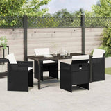 Garden Dining Set with Cushion Folding 5 pcs Black Poly rattan 3379942
