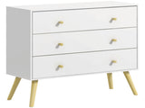 Chest of Drawers, 3-Drawer Storage Organiser Unit with Wood Legs for Bedroom, Living Room, White T3398P342984