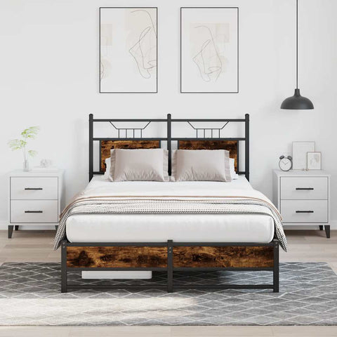 Bed Frame without Mattress Smoked Oak 120x190 cm Small Double Engineered Wood 4106905