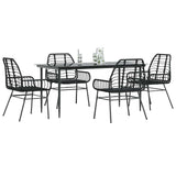 5 Piece Garden Dining Set Black Poly Rattan Glass 3334439