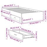 Bed Frame with Drawers without Mattress Brown Oak 90x190 cm Single 3280439