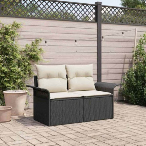 Garden Sofa with Cushion Black 141 x 62 x 69cm Poly Rattan 42006702