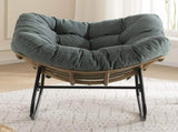 Oversize Rocking Chair Egg-Shaped Wicker Rattan Patio Lounge with Thick Cushion, Perfect for W5807P528179