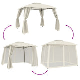 Gazebo with Double Roof and Mesh Walls Cream 2.93x2.93 m Steel 368448
