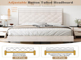 4ft6 Double Upholstered Velvet Bed Frame, with Adjustable Button-Tufted & Riveted Headboard, Velvet N652P179786W