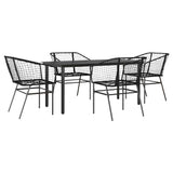 5 Piece Garden Dining Set Black Poly Rattan Glass 3334586