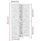 Room Divider 3 Panels Black Solid Wood Paulownia 358751
