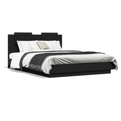 ZNTS Bed Frame with LED without Mattress Black 140x200 cm 3210011