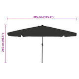 Garden Parasol Black 395 x 395 x 245 cm Polyester 42003650