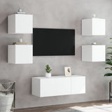 6 Piece TV Wall Units with LED White Engineered Wood 3216811