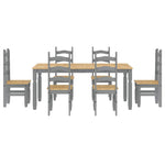 ZNTS 7 Piece Dining Set Panama Grey Solid Wood Pine 3345213