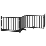 Dog Gate with Door Foldable 6 Panels Black 480 cm Poplar Wood 3155737