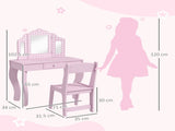 Kids Dressing Table Sets with Stool and Tri-Fold Mirror, Drawer for Playroom, Bedroom - Pink T3398P422147