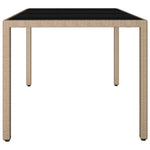 Garden Table with Glass Top Beige Poly Rattan&Tempered Glass 319553