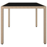 Garden Table with Glass Top Beige Poly Rattan&Tempered Glass 319553