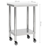 Kitchen Work Table with Wheels 60x60x85 cm Stainless Steel 51633